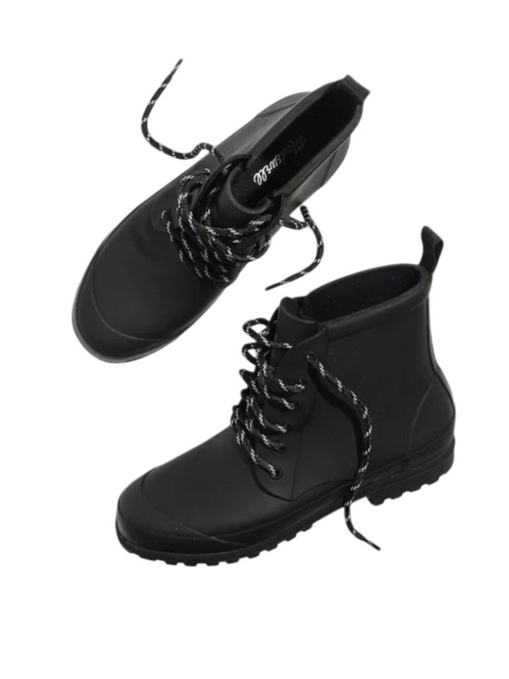 MADEWELL The Lace-Up Lugsole Rain Boot Womens Size 6 True Black Rubber Upper